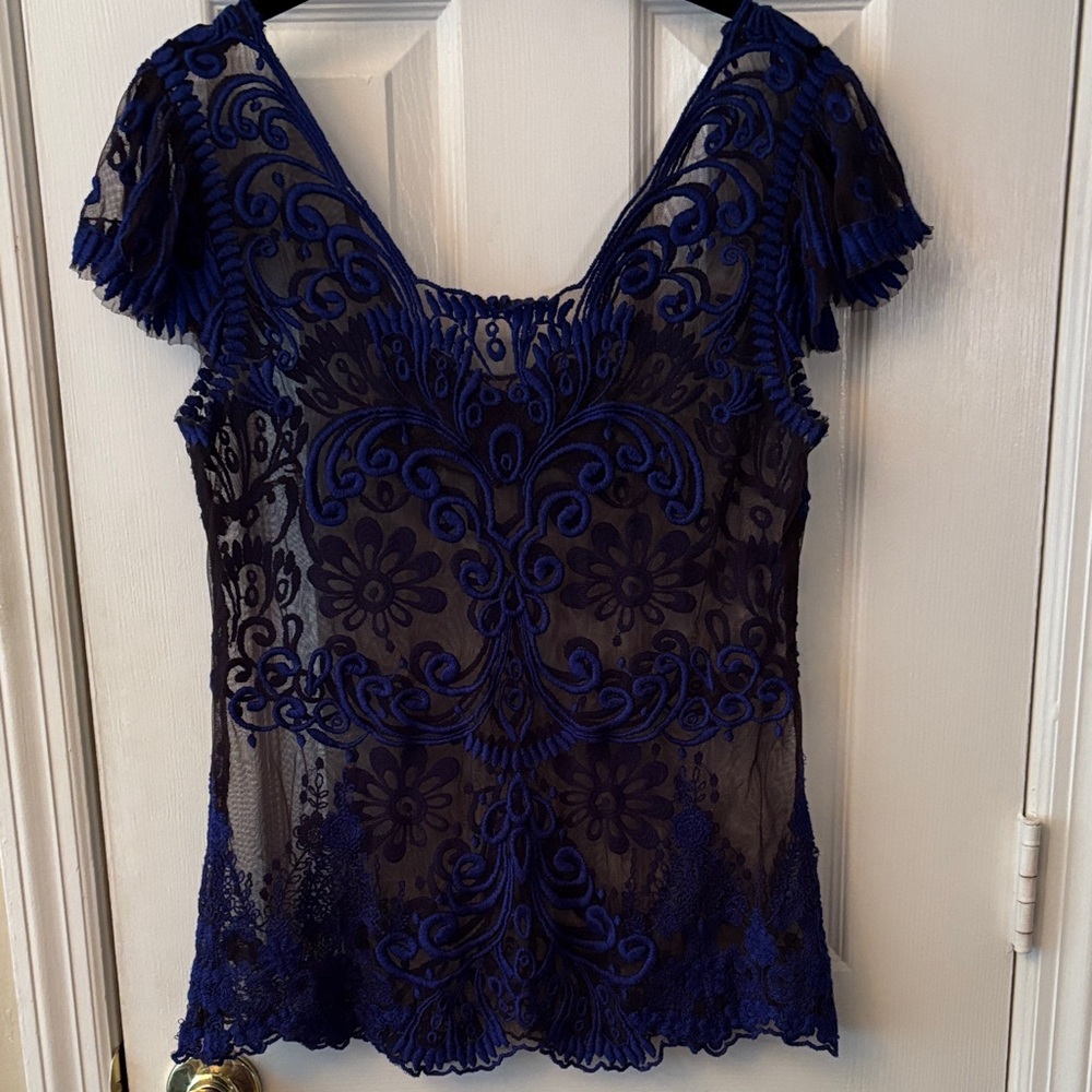 Anthropologie Royal Blue Lace Blouse